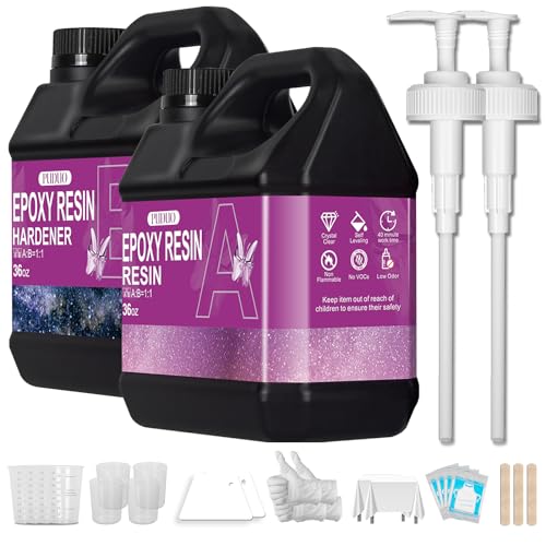 Puduo Epoxy Resin Kit 72OZ，Newly Formulated Crystal Clear Epoxy Resin，Strong, Bubble-Free, Anti-Yellowing Art Resin That，Suitable for Casting, DIY, Molds, Jewelry, Easy to Mix 1:1 Ratio - Image 1