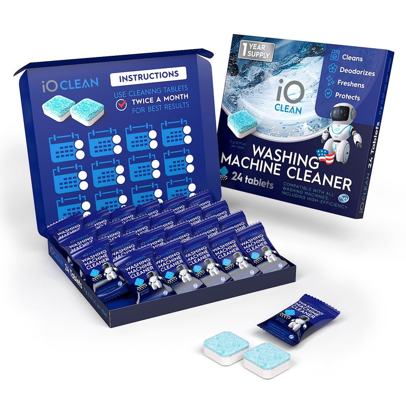 iO CLEAN Washing Machine Cleaner and Descaler Tablets 24 Pcs - Deep Clean and Descaling for HE Front and Top Loaders Washer - High-Efficiency Tablets for a Fresh, Spotless Laundry, Remove Odor - 1 Year Supply - Image 2
