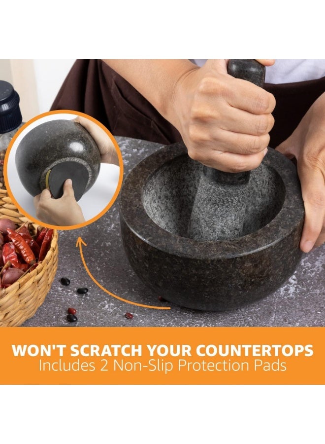 Arabest Heavy Duty Large Mortar and Pestle Set,Granite,Non Slip Base,Spice Grinder Hand,Make Fresh Guacamole,Salsa,Pesto,Stone Bowl, Herb Crusher,Spice Grinder,2 Cup,6.3 Inch Size - Image 3