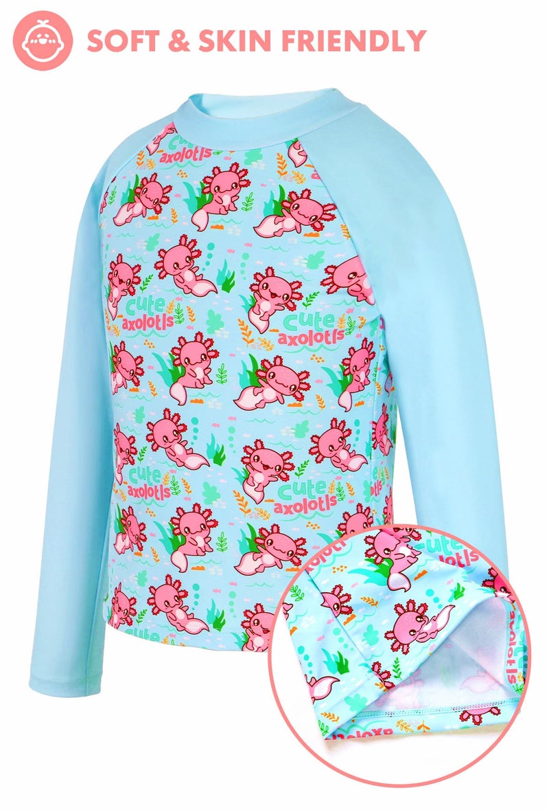PinkSheep Girls Swimsuit,Axolot lToddler Girls Bathing Suit Two Piece Long Sleeve Rush Guard Swimwear for 3T,UPF 50+ Quick Dry Stretchy Summer Beach Swimsuit - Image 3