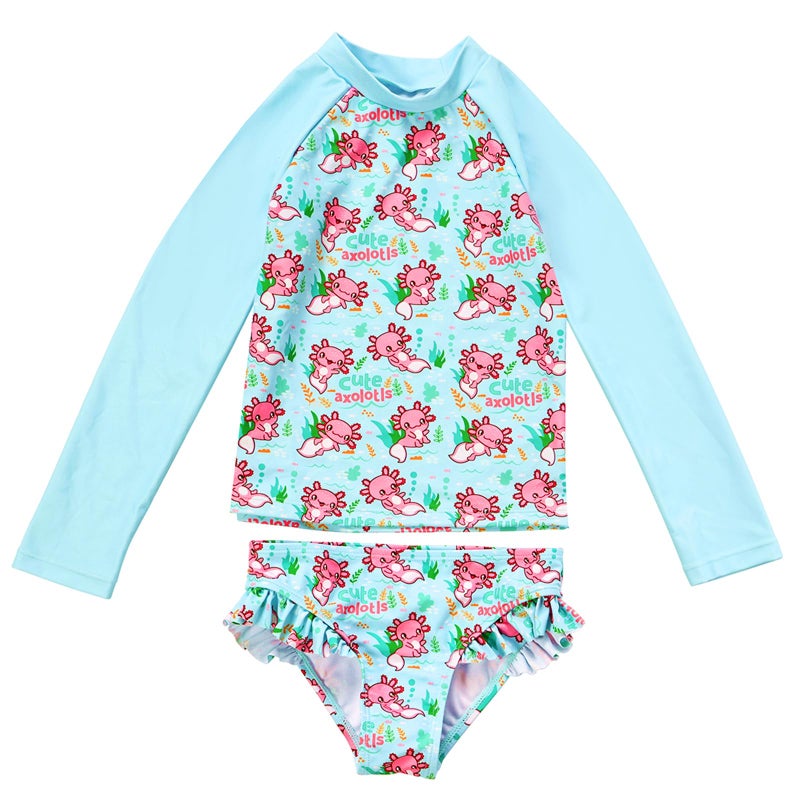 PinkSheep Girls Swimsuit,Axolot lToddler Girls Bathing Suit Two Piece Long Sleeve Rush Guard Swimwear for 3T,UPF 50+ Quick Dry Stretchy Summer Beach Swimsuit - Image 5