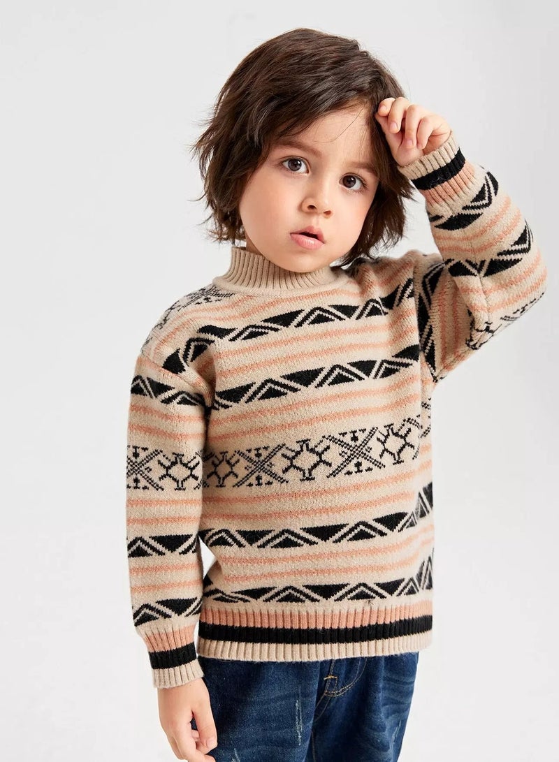 Toddler Boys Geo Pattern Drop Shoulder Sweater - Image 4