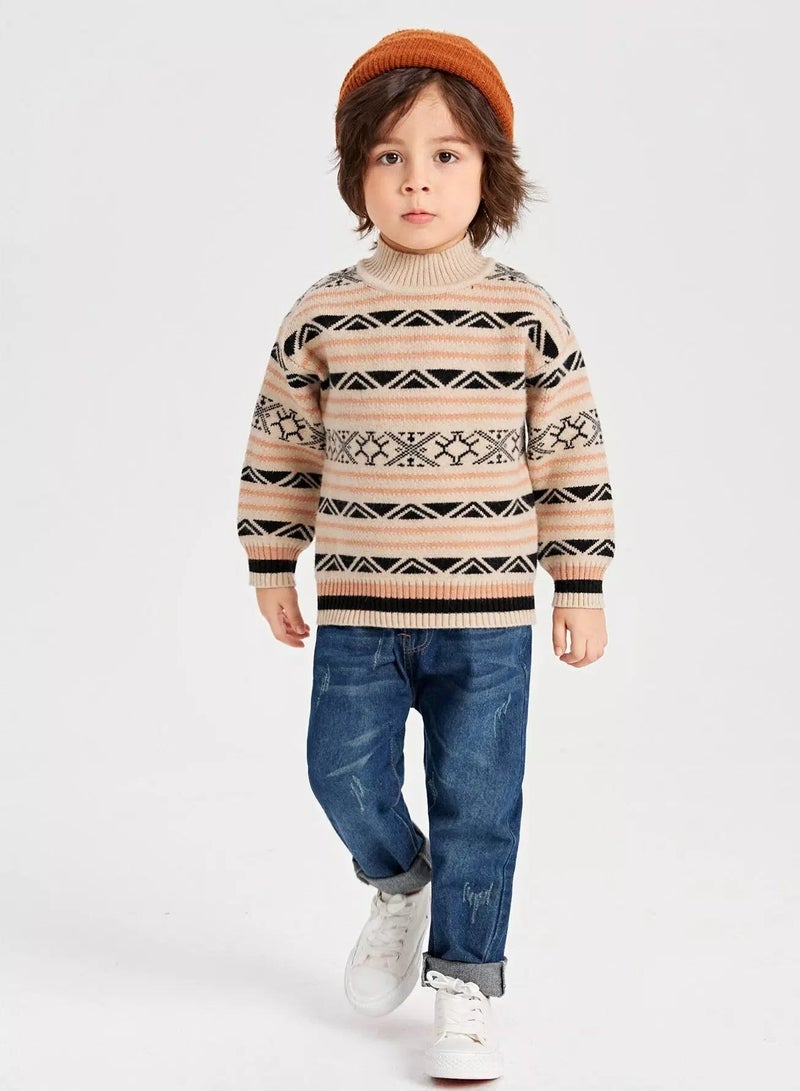 Toddler Boys Geo Pattern Drop Shoulder Sweater - Image 5