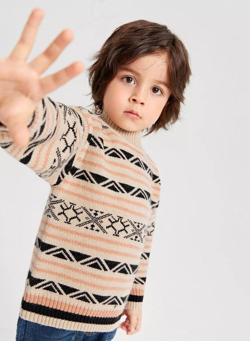 Toddler Boys Geo Pattern Drop Shoulder Sweater - Image 1