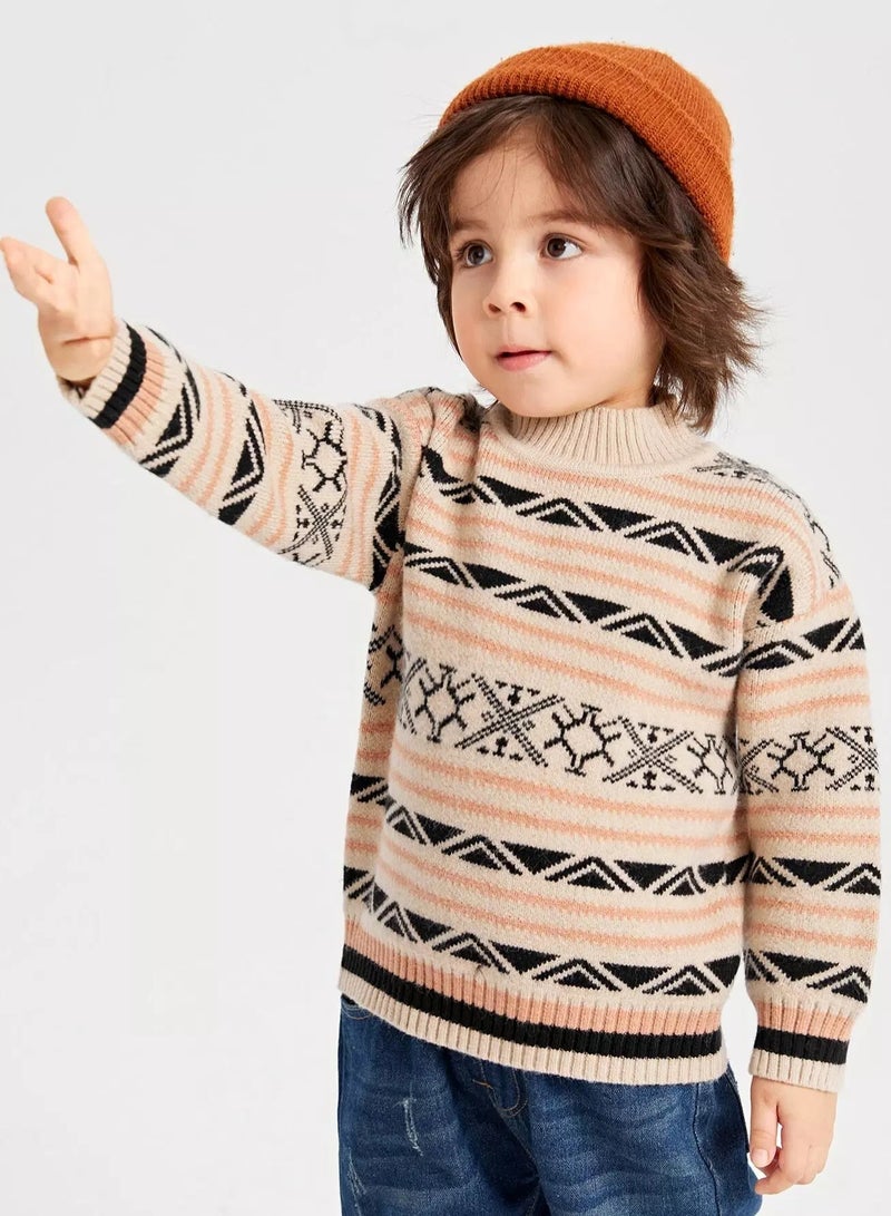 Toddler Boys Geo Pattern Drop Shoulder Sweater - Image 3