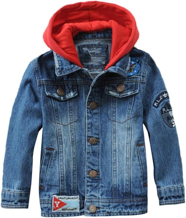 Mallimoda Kids Boys Girls Hooded Denim Jacket Zipper Coat Outerwear (9-10 Years, Style 1 Blue) - Image 1