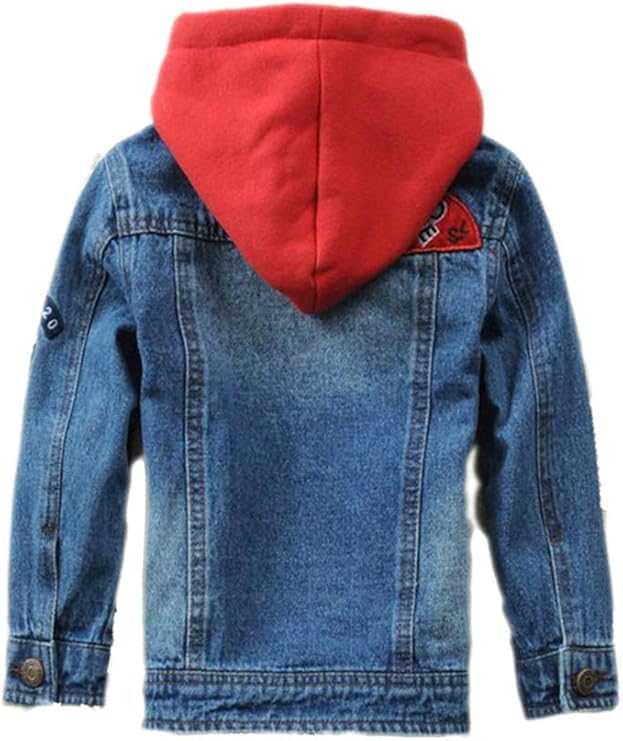 Mallimoda Kids Boys Girls Hooded Denim Jacket Zipper Coat Outerwear (9-10 Years, Style 1 Blue) - Image 2