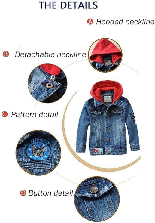 Mallimoda Kids Boys Girls Hooded Denim Jacket Zipper Coat Outerwear (9-10 Years, Style 1 Blue) - Image 5
