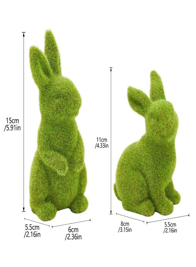 Zensounding 2PCS Easter Rabbit Decoration Green Moss Plush Rabbit Artificial Sculpture Green Plush Rabbit Resin Ornament Spring Garden Decoration Easter Gift Easter Decoration (Small 2PCS Standing+Sitting) - Image 2