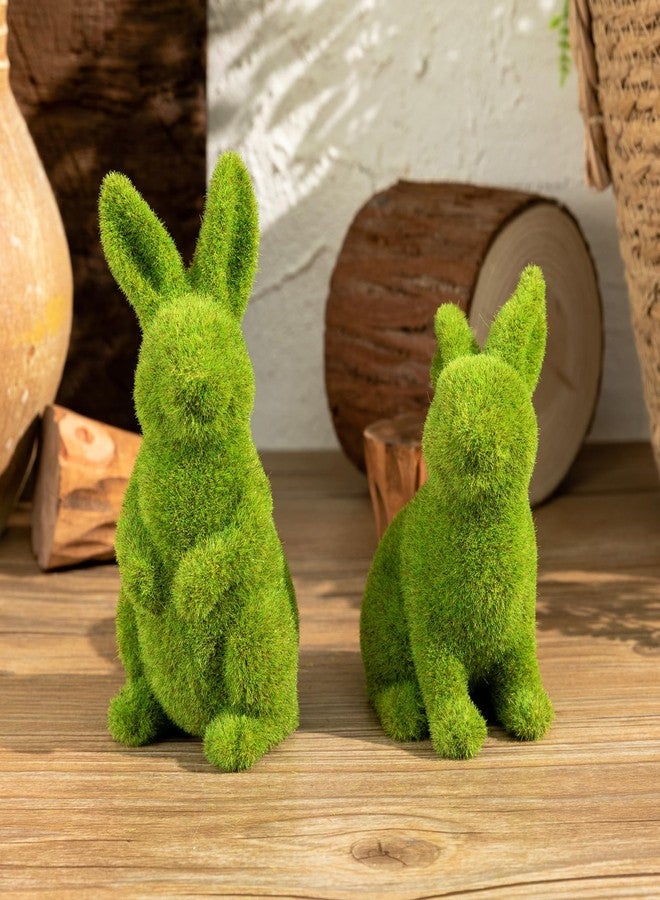 Zensounding 2PCS Easter Rabbit Decoration Green Moss Plush Rabbit Artificial Sculpture Green Plush Rabbit Resin Ornament Spring Garden Decoration Easter Gift Easter Decoration (Small 2PCS Standing+Sitting) - Image 3