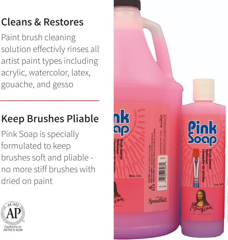 Speedball Pink Soap 12-Ounce Brush Cleaner and Conditioner - Image 2