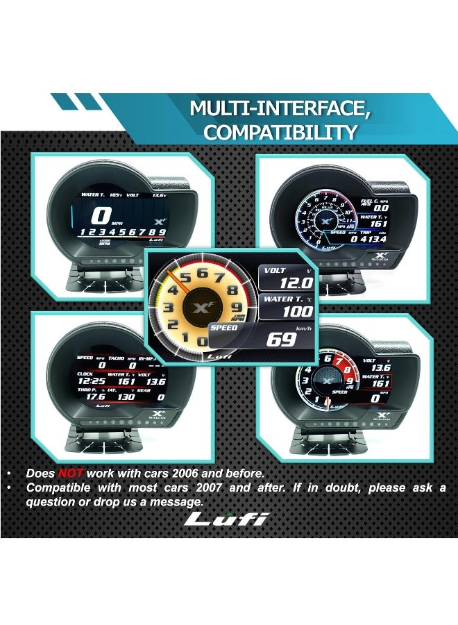 Lufi Lufi XF OBD2 Gauge Display, Multi-Data Monitor, Head Up Display, Highly Customizable, Fast Response [for Cars 2007 and After] - Image 2