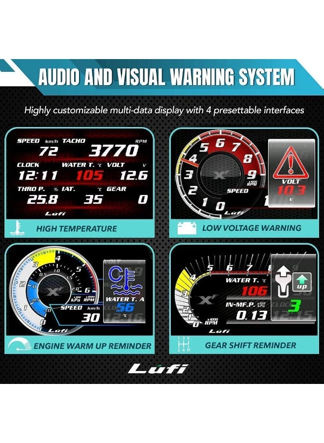 Lufi Lufi XF OBD2 Gauge Display, Multi-Data Monitor, Head Up Display, Highly Customizable, Fast Response [for Cars 2007 and After] - Image 4