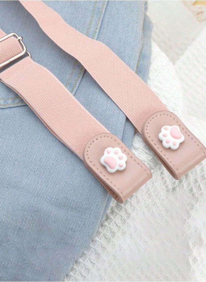 Elastic Belt Pink with Cute Paw Design – Adjustable Pink Stretch Belt for Girls & Toddlers – Comfortable Waist Belt for Dresses, Jeans & School Outfits - Image 1