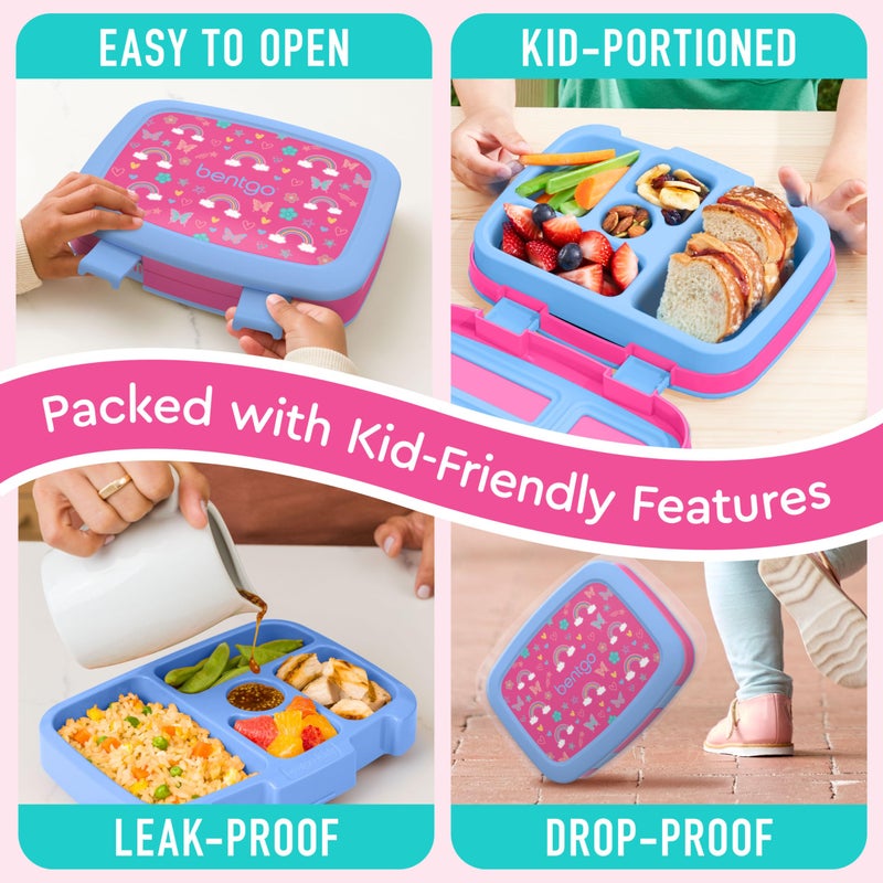 Bentgo Kids Prints Leak-Proof, 5-Compartment Bento-Style Kids Lunch Box - Ideal Portion Sizes for Ages 3-7, Durable, Drop-Proof, Dishwasher Safe, & PFAS & BPA-Free Materials (Rainbows & Butterflies) - Image 5