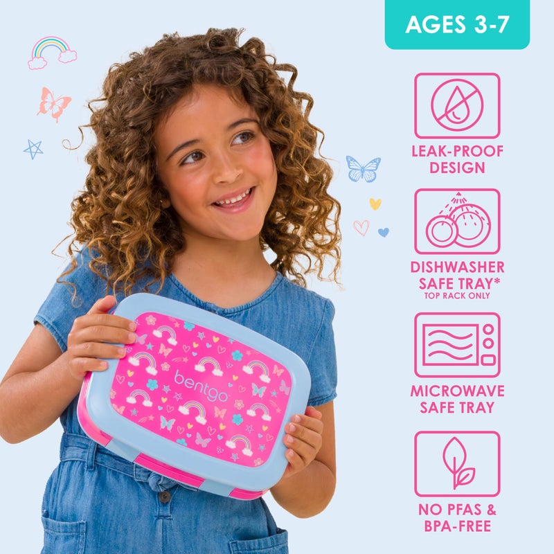 Bentgo Kids Prints Leak-Proof, 5-Compartment Bento-Style Kids Lunch Box - Ideal Portion Sizes for Ages 3-7, Durable, Drop-Proof, Dishwasher Safe, & PFAS & BPA-Free Materials (Rainbows & Butterflies) - Image 3