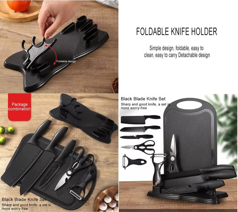 GTC 7pcs Black Premium Knife Set with Chopping Board | High Carbon Stainless Steel Non-Slip Triple Rivet Strong Handle | for Your Kitchen (HS0001 Black) - Image 4