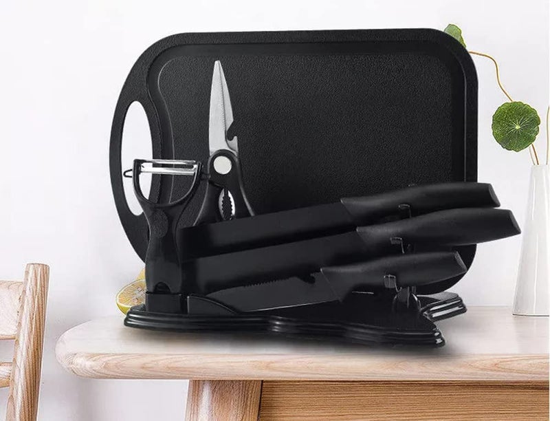 GTC 7pcs Black Premium Knife Set with Chopping Board | High Carbon Stainless Steel Non-Slip Triple Rivet Strong Handle | for Your Kitchen (HS0001 Black) - Image 1