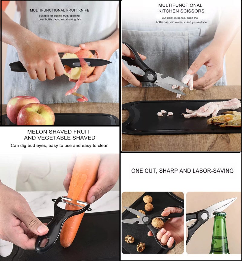 GTC 7pcs Black Premium Knife Set with Chopping Board | High Carbon Stainless Steel Non-Slip Triple Rivet Strong Handle | for Your Kitchen (HS0001 Black) - Image 5