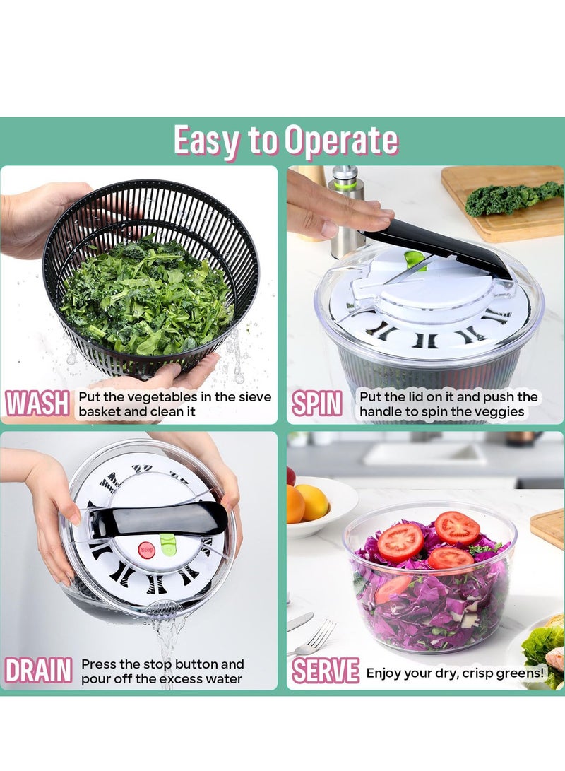 Flushrenic Salad Spinner,Fruit Washer,Vegetable Dryer,Lettuce Spinner,Salad Dryer for Washing, Spinning, and Draining Greens,with Bowl and Mesh Basket - Image 3