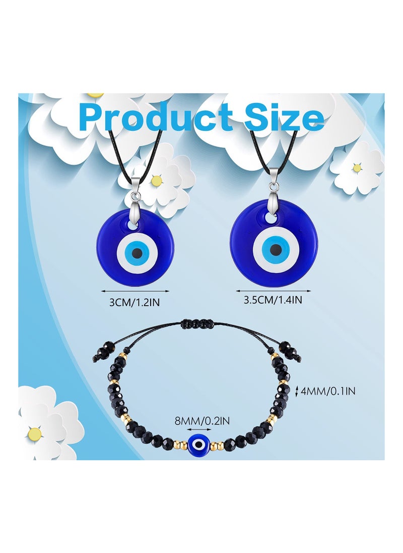 SYOSI - 4 Pieces Evil Eye Bracelet and Necklace Set Third Eye Jewelry Blue Eye Bead Hamsa Hand Stretch Bracelet and Glass Eye Faux Leather Rope Chain Necklace for Women and Men - Image 1