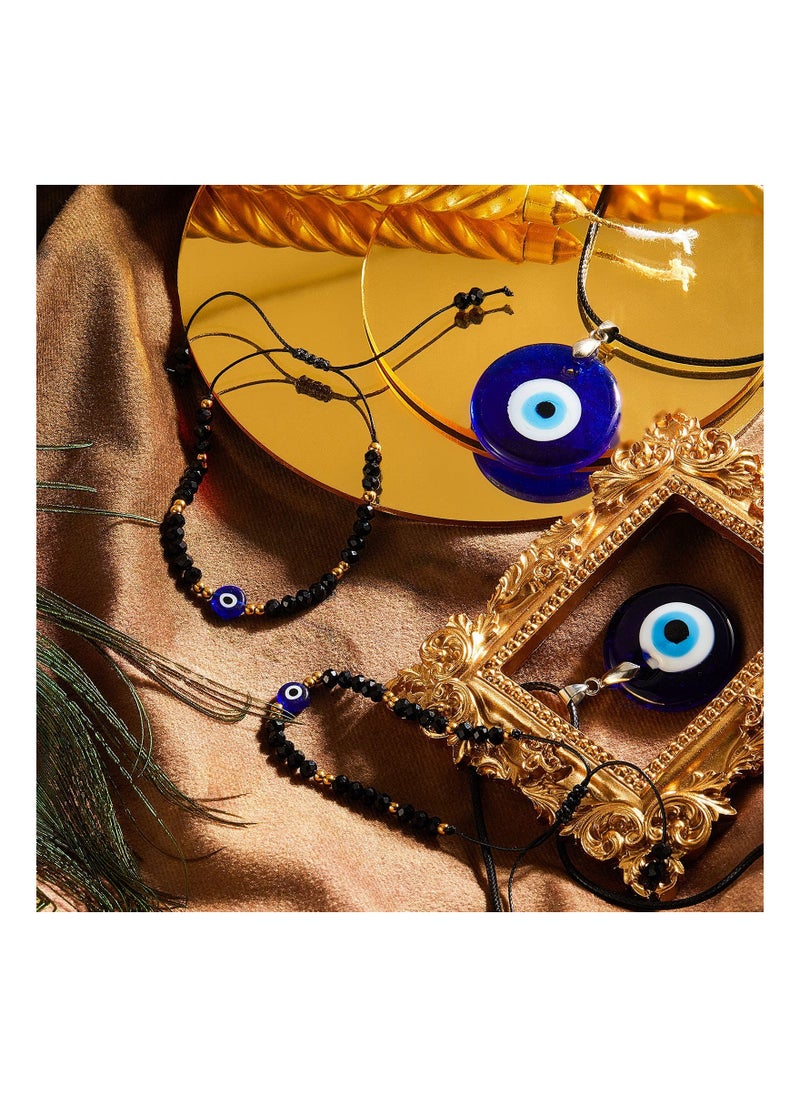 SYOSI - 4 Pieces Evil Eye Bracelet and Necklace Set Third Eye Jewelry Blue Eye Bead Hamsa Hand Stretch Bracelet and Glass Eye Faux Leather Rope Chain Necklace for Women and Men - Image 1