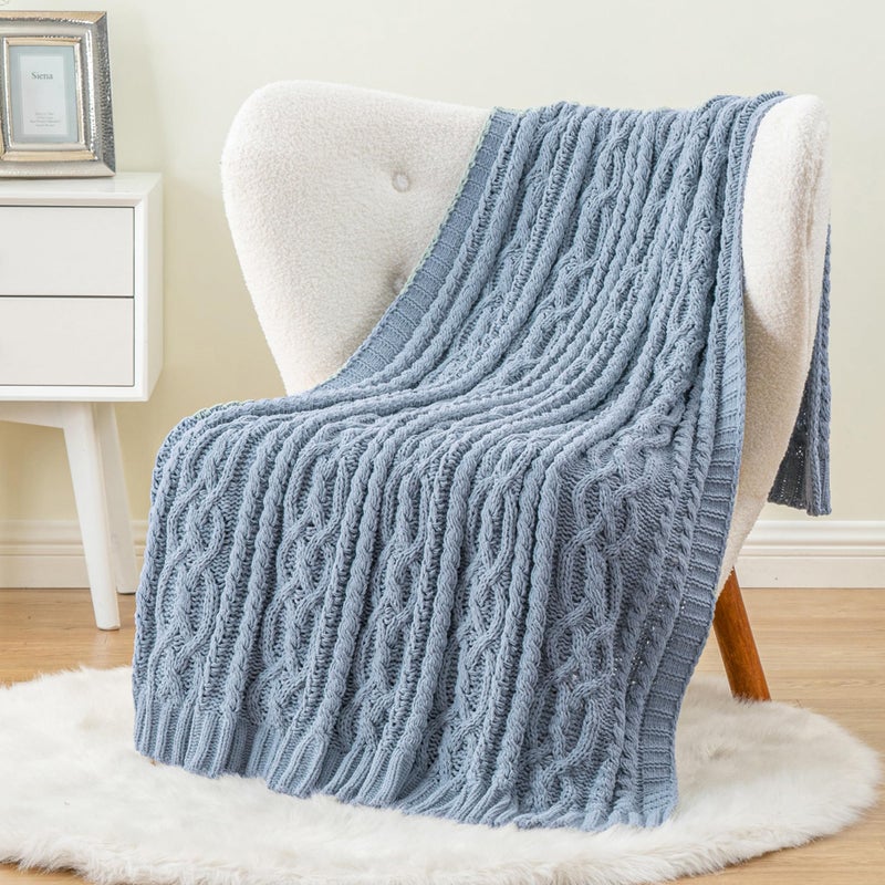 Battilo Bluish Grey Throw Blanket for Couch,51"x67", Super Soft Warm Cozy Chenille Knit Blankets for Bed, Sofa, Chair, Gift, Texture Decorative Boho Blanket for Living Room (Dusty Blue) - Image 4