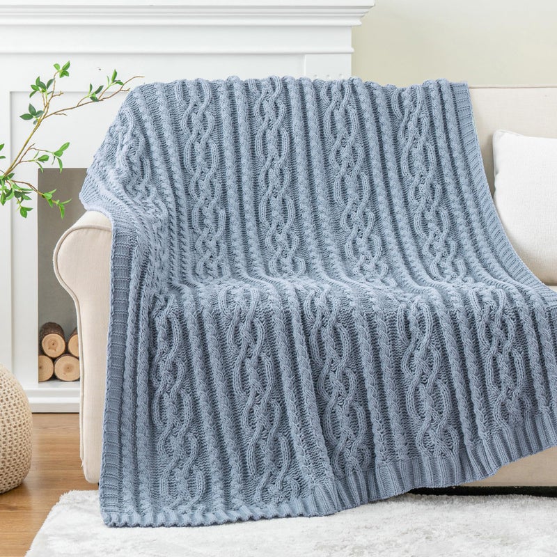 Battilo Bluish Grey Throw Blanket for Couch,51"x67", Super Soft Warm Cozy Chenille Knit Blankets for Bed, Sofa, Chair, Gift, Texture Decorative Boho Blanket for Living Room (Dusty Blue) - Image 3