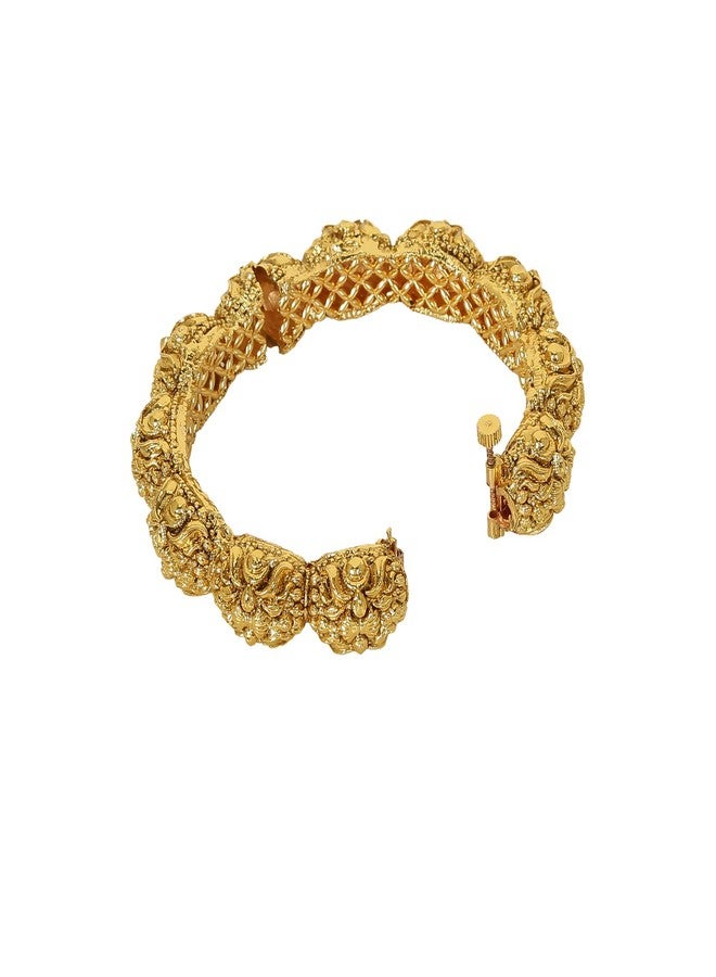 ACCESSHER Gold Plated Traditional Jewellery Inspired Antique Finish Screw Closure Fancy Kada/Gold bangles for women/Festive Bangles Set of 2 for Women - Image 5