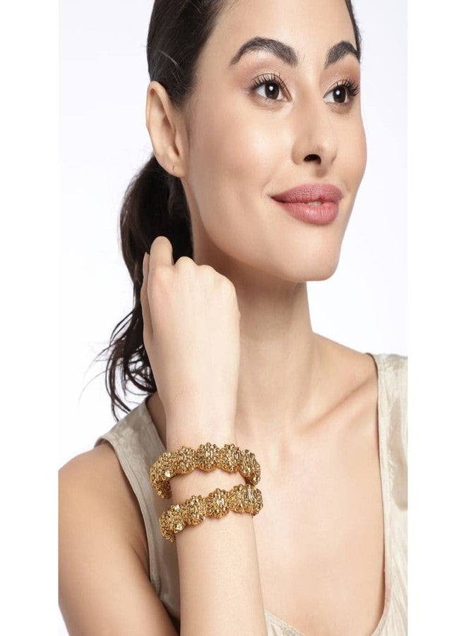 ACCESSHER Gold Plated Traditional Jewellery Inspired Antique Finish Screw Closure Fancy Kada/Gold bangles for women/Festive Bangles Set of 2 for Women - Image 2