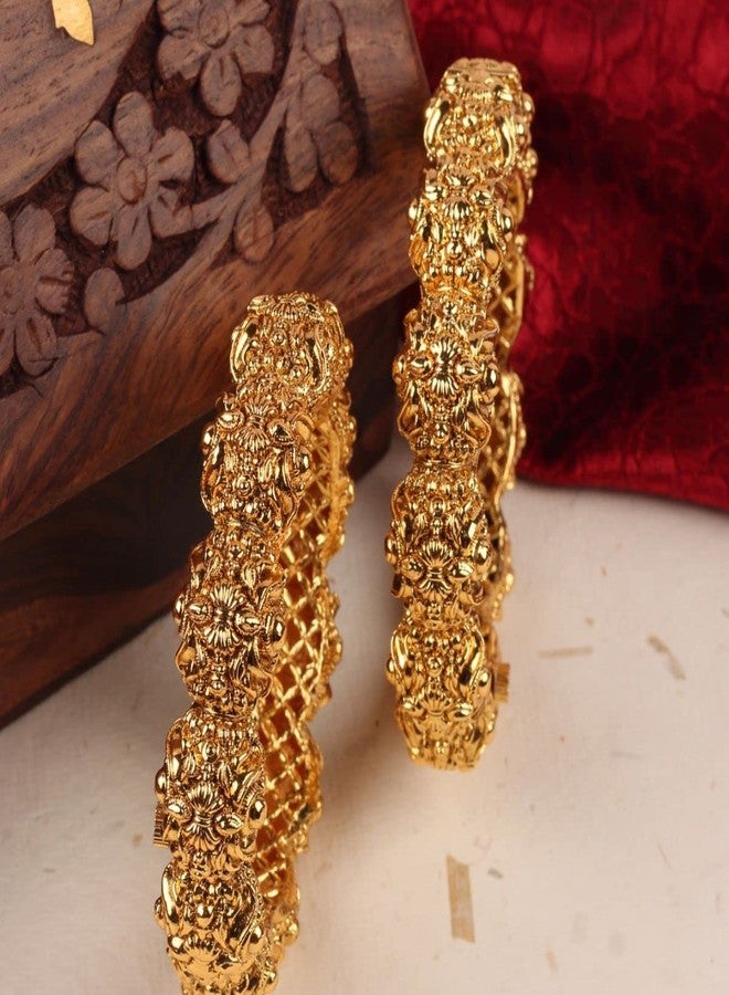 ACCESSHER Gold Plated Traditional Jewellery Inspired Antique Finish Screw Closure Fancy Kada/Gold bangles for women/Festive Bangles Set of 2 for Women - Image 3