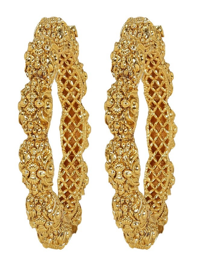 ACCESSHER Gold Plated Traditional Jewellery Inspired Antique Finish Screw Closure Fancy Kada/Gold bangles for women/Festive Bangles Set of 2 for Women - Image 1