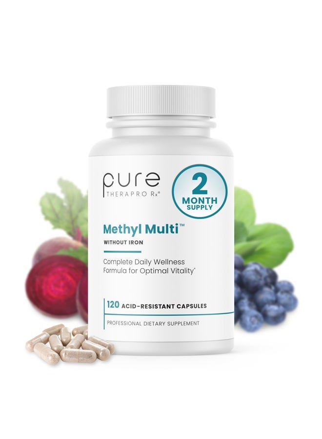 Pure Therapro Rx Methyl Multi Without Iron Methylated Multivitamin for Men & Women, 60-Day Supply | Methyl B12 & Methylfolate (5-MTHF) for MTHFR Support | Pharma Grade Multivitamin & Multimineral For Health, 120 Caps - Image 1