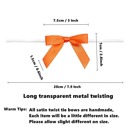 GUIFIER 50 Pack 3 Satin Twist Tie Bows Twist Bows for Treats Ribbon Bows with Twist Ties Gift Wrap Bows Pretied Bows Ties for Cake Pops Baby Shower Sweets Packaging Party Favors GiftsOrange - Image 5