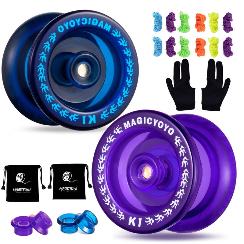 MAGICYOYO K1 Pack of 2 Yoyos for Kids  Responsive YoYos with 2 Yoyo Sacks 12 Strings and 2 Yo-Yo Gloves Gift ( Dark Blue & Purple) - Image 1