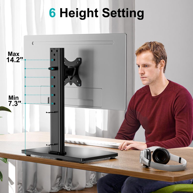 MOUNT PRO Single Monitor Stand Fits Max 32 inch Screen, Free-Standing Computer Desk Stand, Display Mount with Height Adjustable, Swivel, Tilt, Rotation, VESA Monitor Stand 100x100 - Image 2