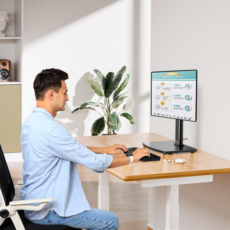 MOUNT PRO Single Monitor Stand Fits Max 32 inch Screen, Free-Standing Computer Desk Stand, Display Mount with Height Adjustable, Swivel, Tilt, Rotation, VESA Monitor Stand 100x100 - Image 3