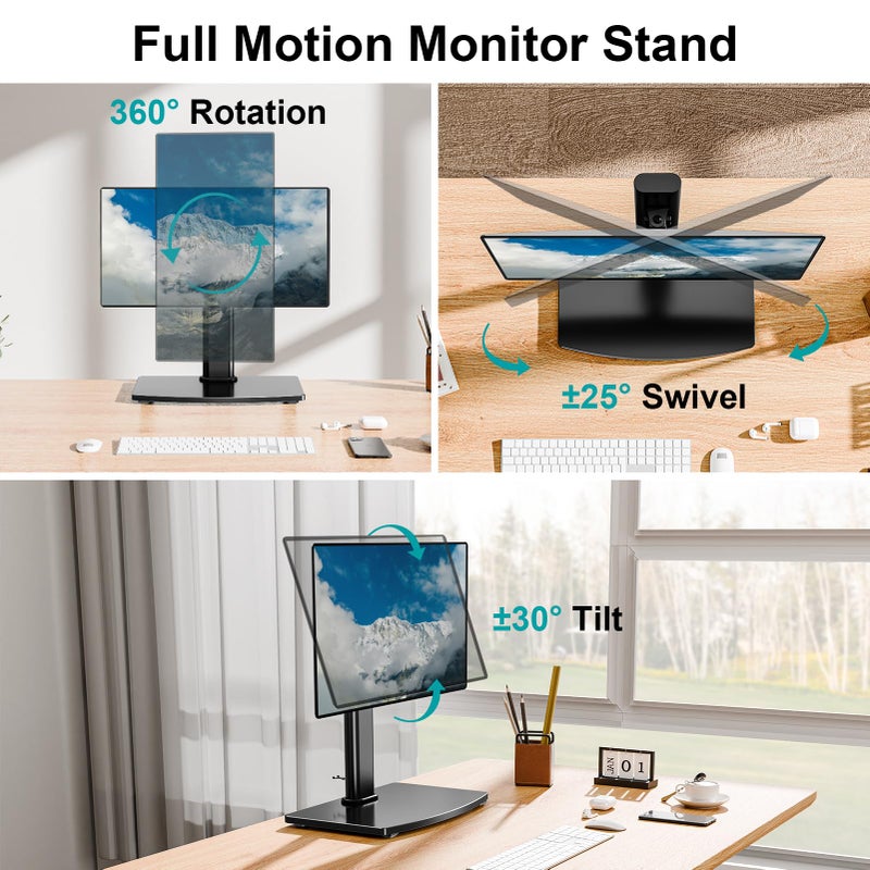 MOUNT PRO Single Monitor Stand Fits Max 32 inch Screen, Free-Standing Computer Desk Stand, Display Mount with Height Adjustable, Swivel, Tilt, Rotation, VESA Monitor Stand 100x100 - Image 4