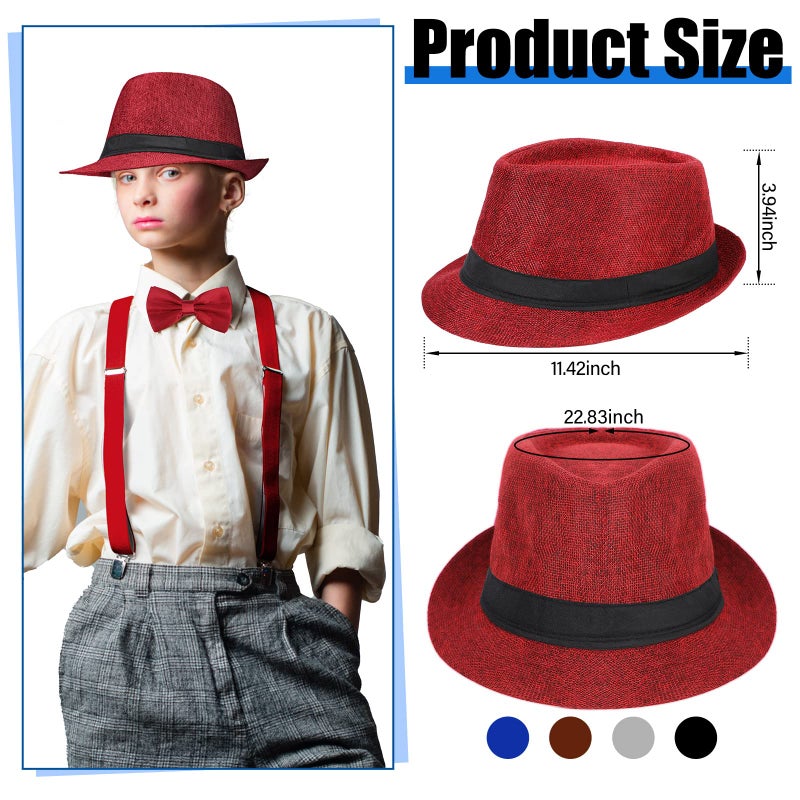 Handepo 18 Pcs 1920s Mens Accessories 6 Roaring 20s Gangster Hat 6 Sets Bow Tie and Suspenders for Men Y Back Suspenders Panama Hat Bow Tie, 6 Colors - Image 2