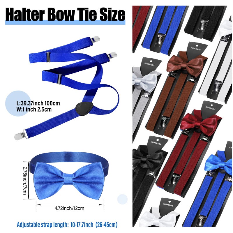 Handepo 18 Pcs 1920s Mens Accessories 6 Roaring 20s Gangster Hat 6 Sets Bow Tie and Suspenders for Men Y Back Suspenders Panama Hat Bow Tie, 6 Colors - Image 4