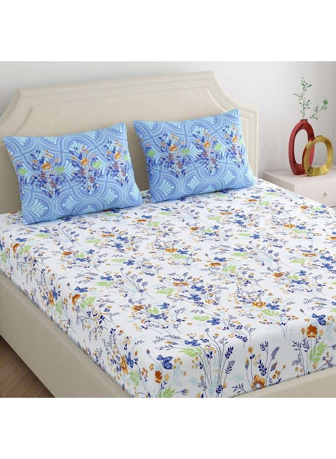 Home Ecstasy شراشف سرير كينج من هوم إكستاسي 100% قطن مع 2 غطاء وسادة - (الحجم 100 × 108 بوصة، 300 TC، اللون - أزرق) - Image 1
