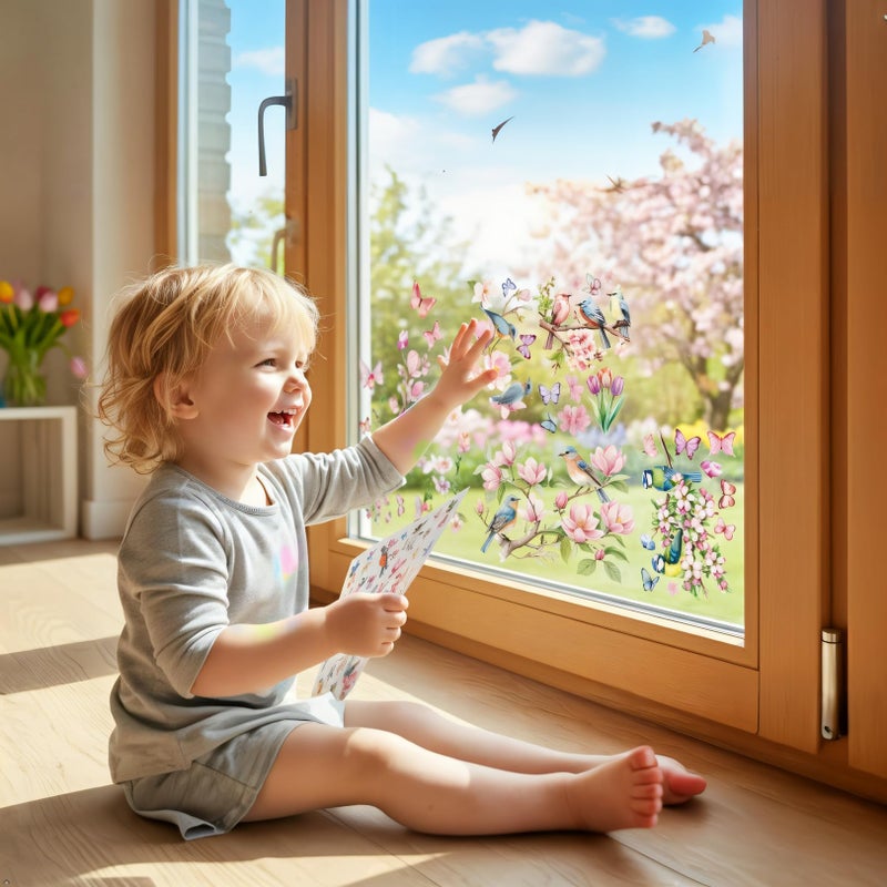QNTCCX Spring Window Cling Sticker - 78PCS Tulip Butterfly Flower Hummingbirds Window Decal to Prevent Bird Strikes Home Party Decor Supplies Store Office Glass Window Display (Hummingbird Decals) - Image 3