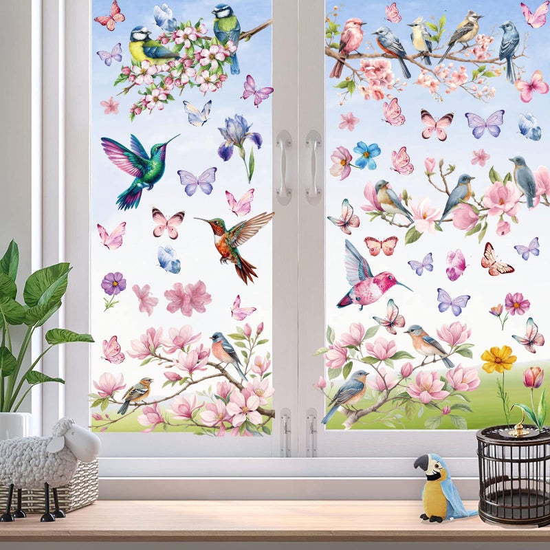 QNTCCX Spring Window Cling Sticker - 78PCS Tulip Butterfly Flower Hummingbirds Window Decal to Prevent Bird Strikes Home Party Decor Supplies Store Office Glass Window Display (Hummingbird Decals) - Image 5