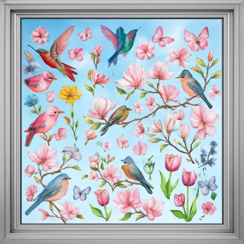 QNTCCX Spring Window Cling Sticker - 78PCS Tulip Butterfly Flower Hummingbirds Window Decal to Prevent Bird Strikes Home Party Decor Supplies Store Office Glass Window Display (Hummingbird Decals) - Image 2
