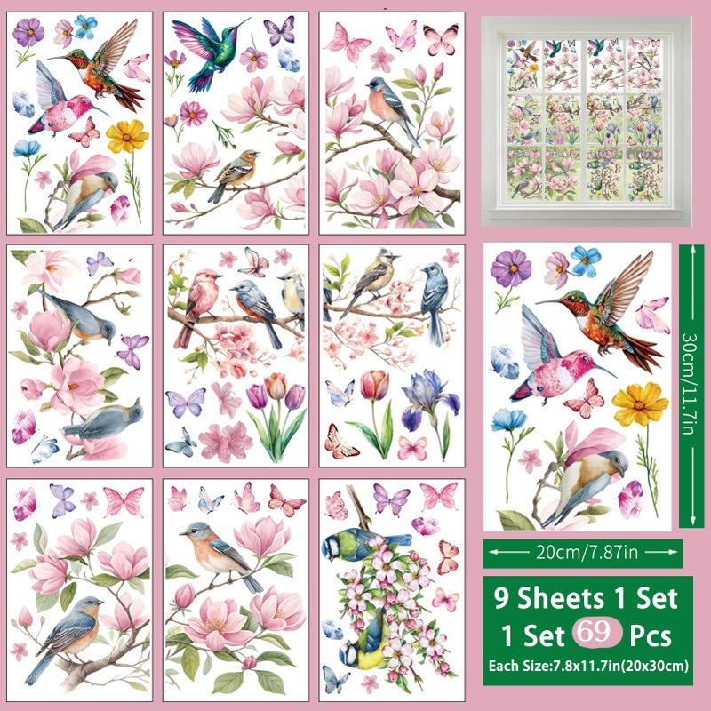 QNTCCX Spring Window Cling Sticker - 78PCS Tulip Butterfly Flower Hummingbirds Window Decal to Prevent Bird Strikes Home Party Decor Supplies Store Office Glass Window Display (Hummingbird Decals) - Image 4