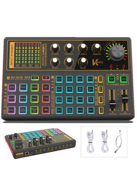 Professional Audio Mixer, K300 Live Sound Card and Audio Interface Sound Board with Multiple DJ Mixer Effects,Voice Changer and LED Light, Prefect for Streaming,Podcasting,Gaming,Recording,YouTube,PC