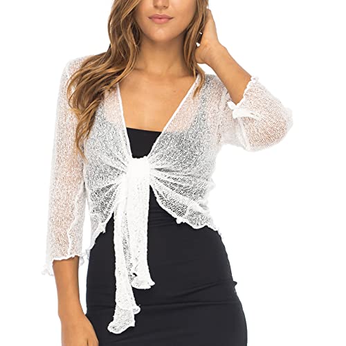 Back From Bali Womens Lightweight Knit Cardigan Shrug Lite Sheer White - Image 1