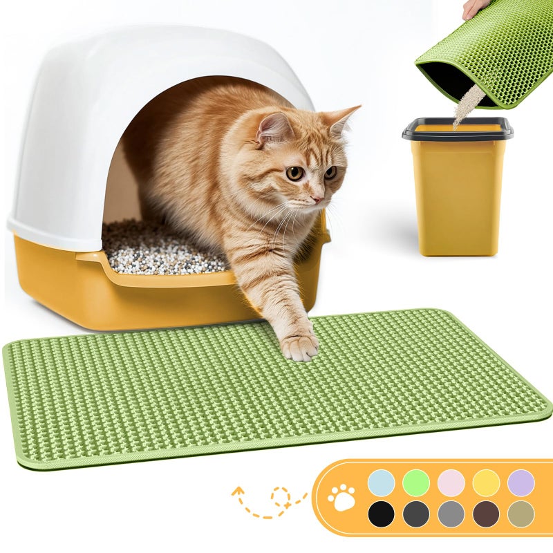 Powools Cat Litter Mat - 23.2'' x 14.6'' Small Litter Trapping Mat, Easy to Clean Litter Box Mat, Waterproof, Urine-Proof, Non-Slip Kitty Litter Mats for Floor, Bright Green - Image 1