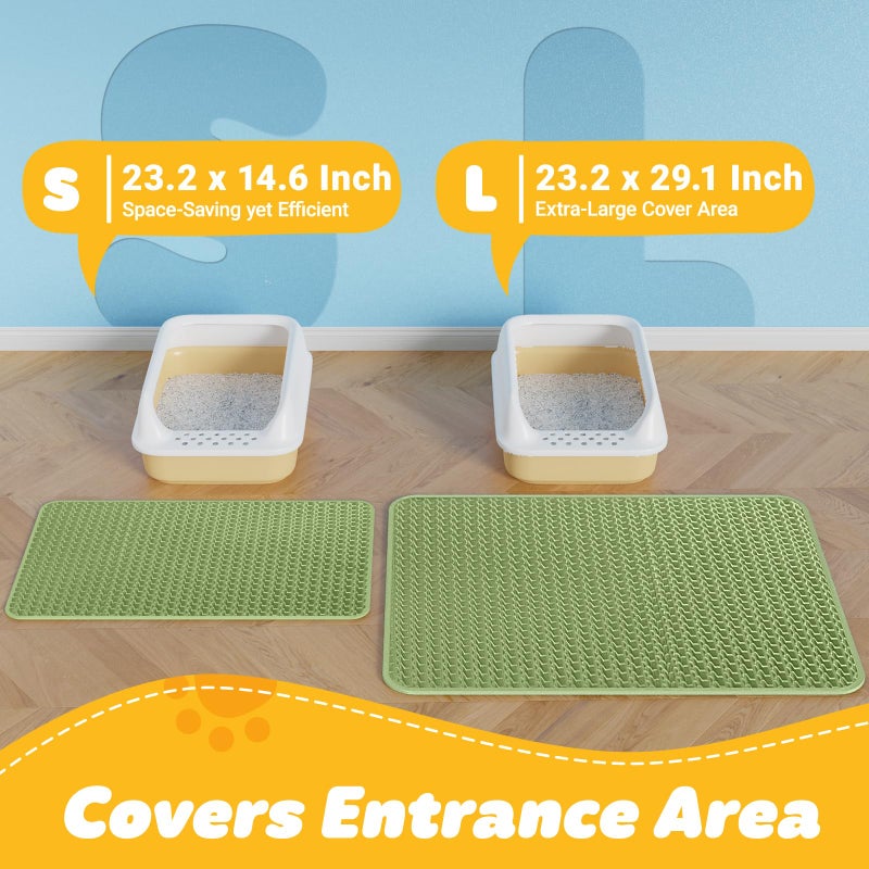 Powools Cat Litter Mat - 23.2'' x 14.6'' Small Litter Trapping Mat, Easy to Clean Litter Box Mat, Waterproof, Urine-Proof, Non-Slip Kitty Litter Mats for Floor, Bright Green - Image 2