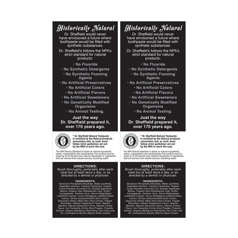 Dr. Sheffield's Dr. Sheffieldâ€™s Certified Natural Toothpaste (Extra-Whitening) - Great Tasting, Fluoride Free Toothpaste/Freshen Your Breath, Whiten Your Teeth, Reduce Plaque (2-Pack) - Image 2